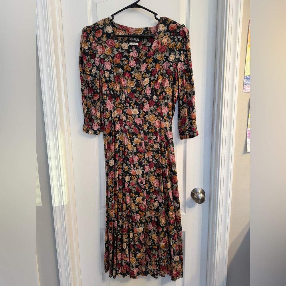 Vintage Byer Dress Floral‎ Small Midi Dress Cottagecore